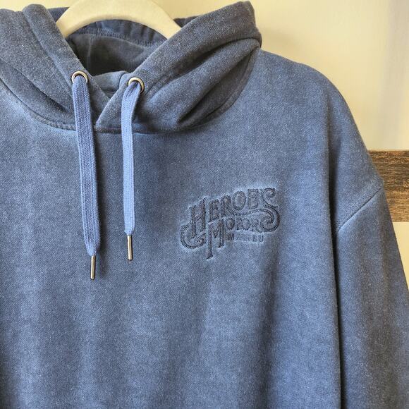 Heroes Motors Men's Washed Blue Cotton Blend Casual Pullover Hoodie Size XXL - Picture 2 of 4